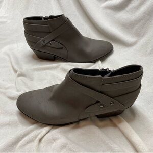 Soda Grey Closed Toe Multi Strap Block Heel Ankle Bootie